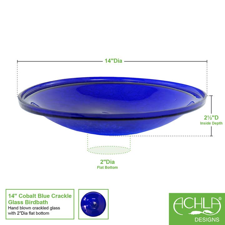ACHLA Designs - Vendita all'ingrosso Vasche per uccelli - Ciotola in vetro crackle da 35,6 cm, blu cobalto1