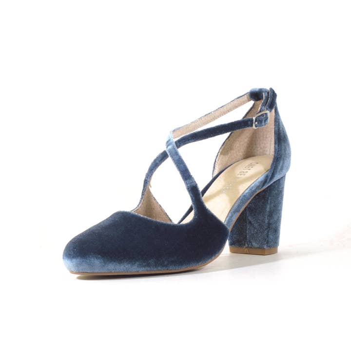 Oren Velvet Cross strap MaryJane Bridal HolidayPumps for wholesale by Chelsea Crew