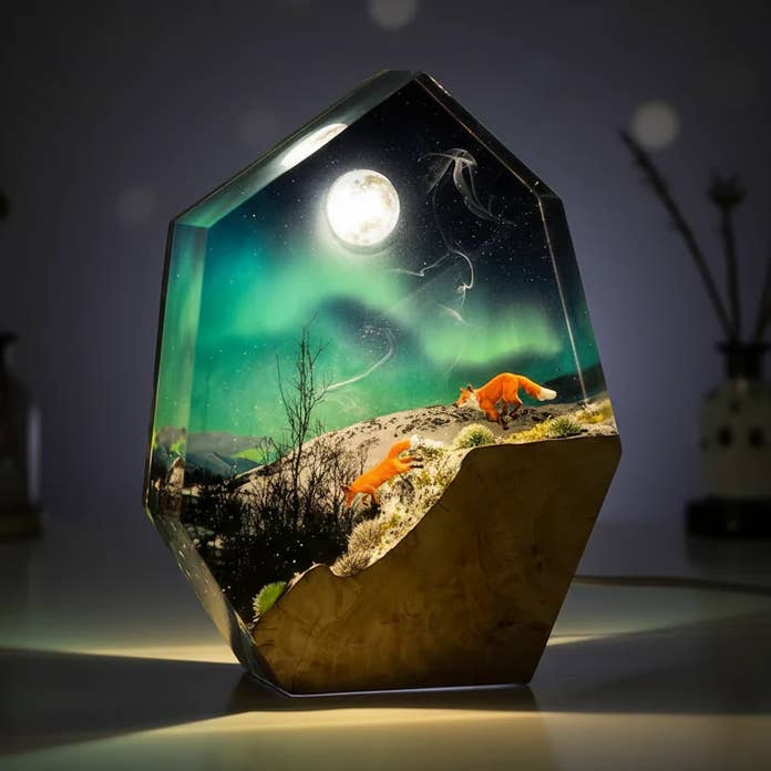 Fox Aurora Handmade Gift Resin Night Light Lamp Decor for wholesale by Merchemy
