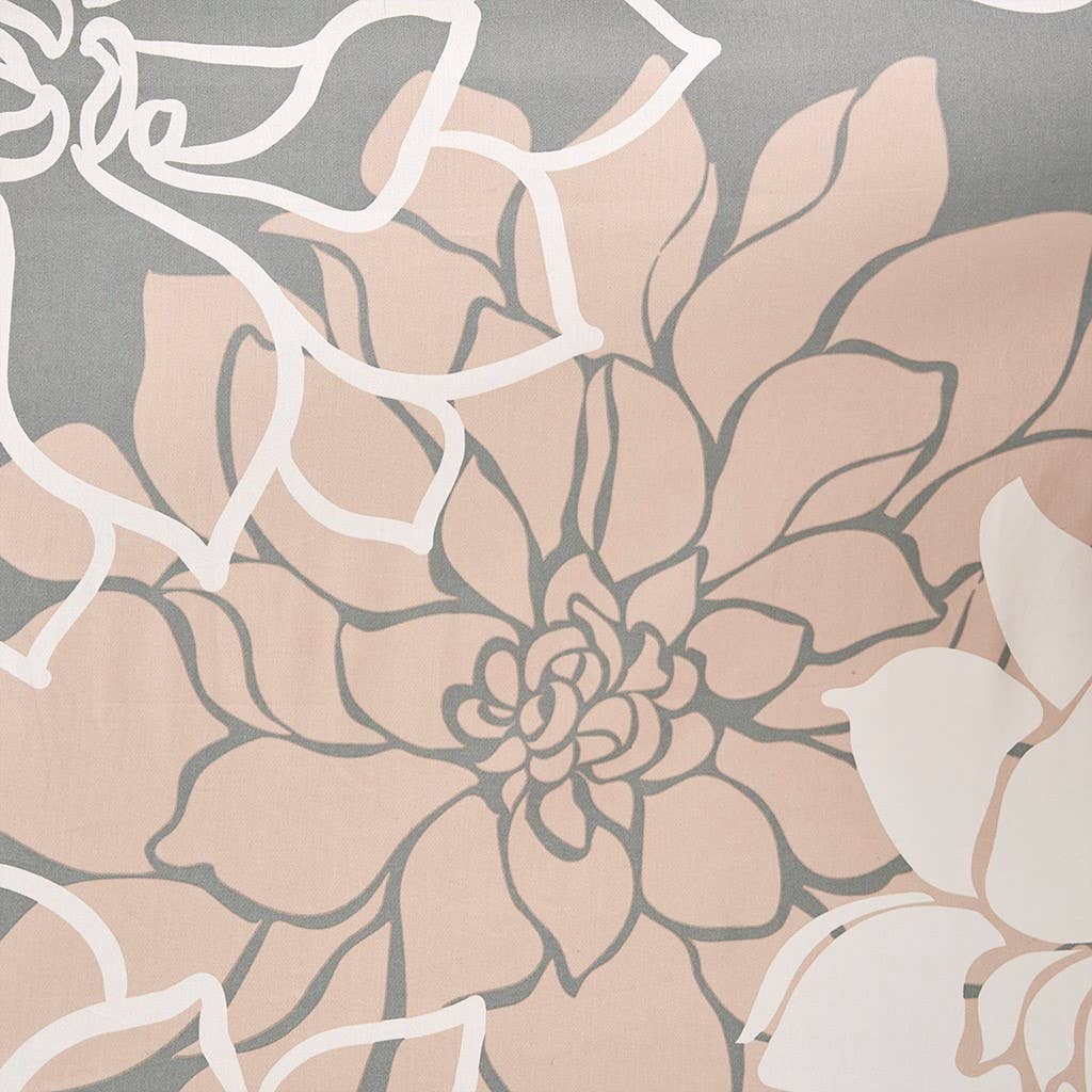 Olliix - Wholesale Shower Curtain - Large Floral Print Shower Curtain, Grey/Blush1