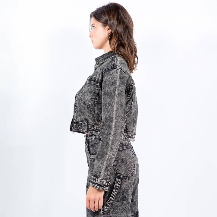 American Bazi - Wholesale Denim Jacket - Women's - OVERDYED BLEACHED CROPPED JACKETS-RJK9417
