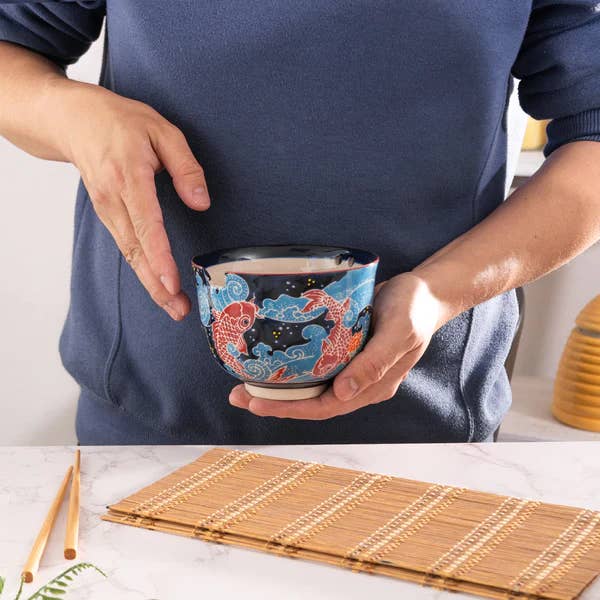 Urban Tokyo - Wholesale Bowl - Koi Fish Design 18oz 5.25"D Bowl With Chopsticks Set3