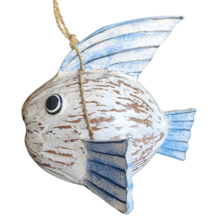 White Elephant - Wholesale Sculpture - Hand Carved Coconut FISH Table Top Art Carving 6