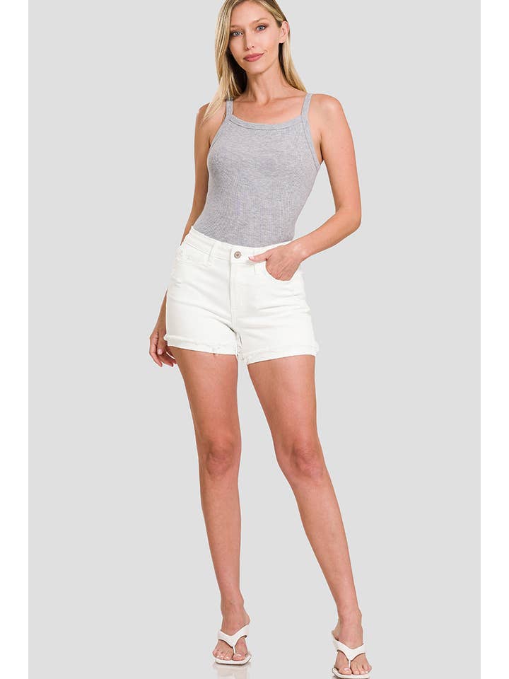 .SI-24182 Cuffed Raw Hem White Denim Shorts for wholesale on Faire12