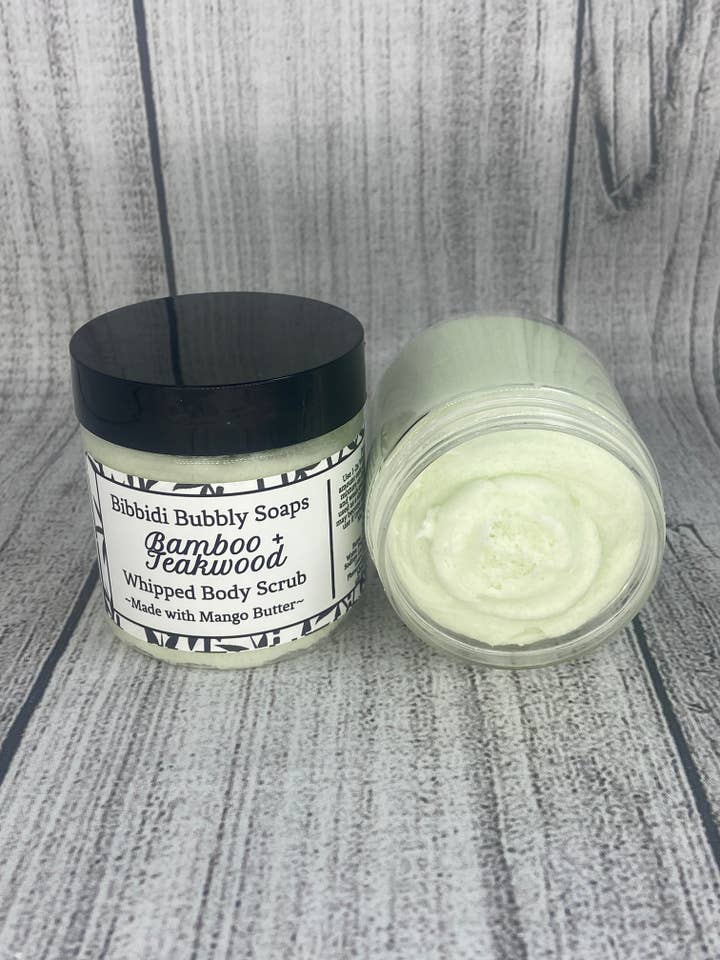 Bamboo + Teakwood Whipped Body Sugar Scrub for wholesale by Bibbidi Bubbly Soaps