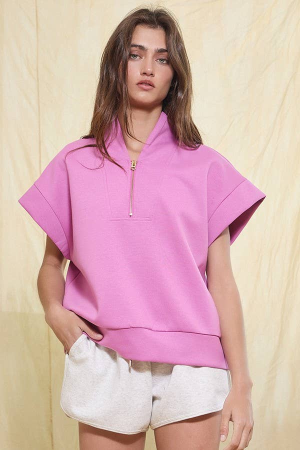 BUCKETLIST INC - Wholesale Sweatshirt - Women's - IT2154-1 Short Sleeve Half Zip-Up Scuba Sweatshirts1