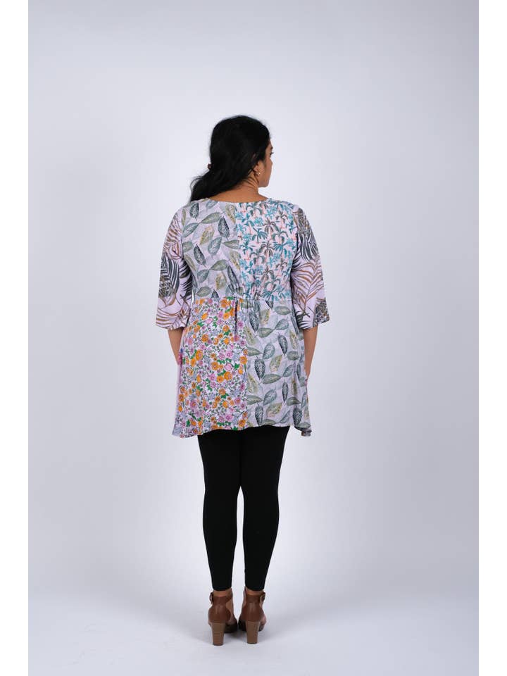 Sacred Threads - Wholesale Tunic - Women's - Blue Floral Serenity Patchwork Tunic