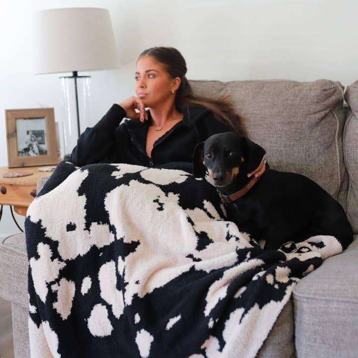 The Front Porch Label - Wholesale Throw Blanket - Black Cowhide Throw Blanket