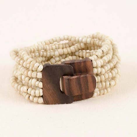 Pink House Imports - Wholesale Beaded Bracelet - Bali Glass Beads Bracelet with Mini Wood Buckle1