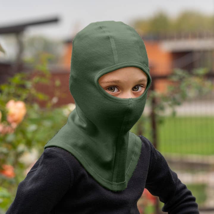 menique – Gorro - Crianças por atacado – Balaclava térmica para crianças em lã merino vermelha cereja1