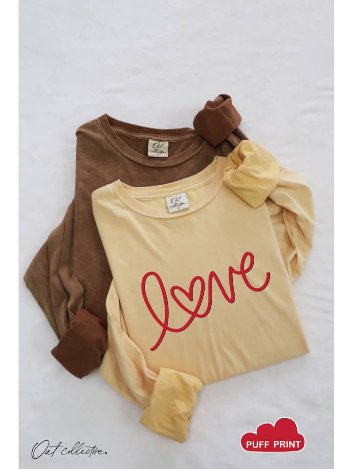 OAT COLLECTIVE - Wholesale Screen Printed T-Shirt - Women's - LOVE PUFF Mineral Washed Long Sleeve Graphic9