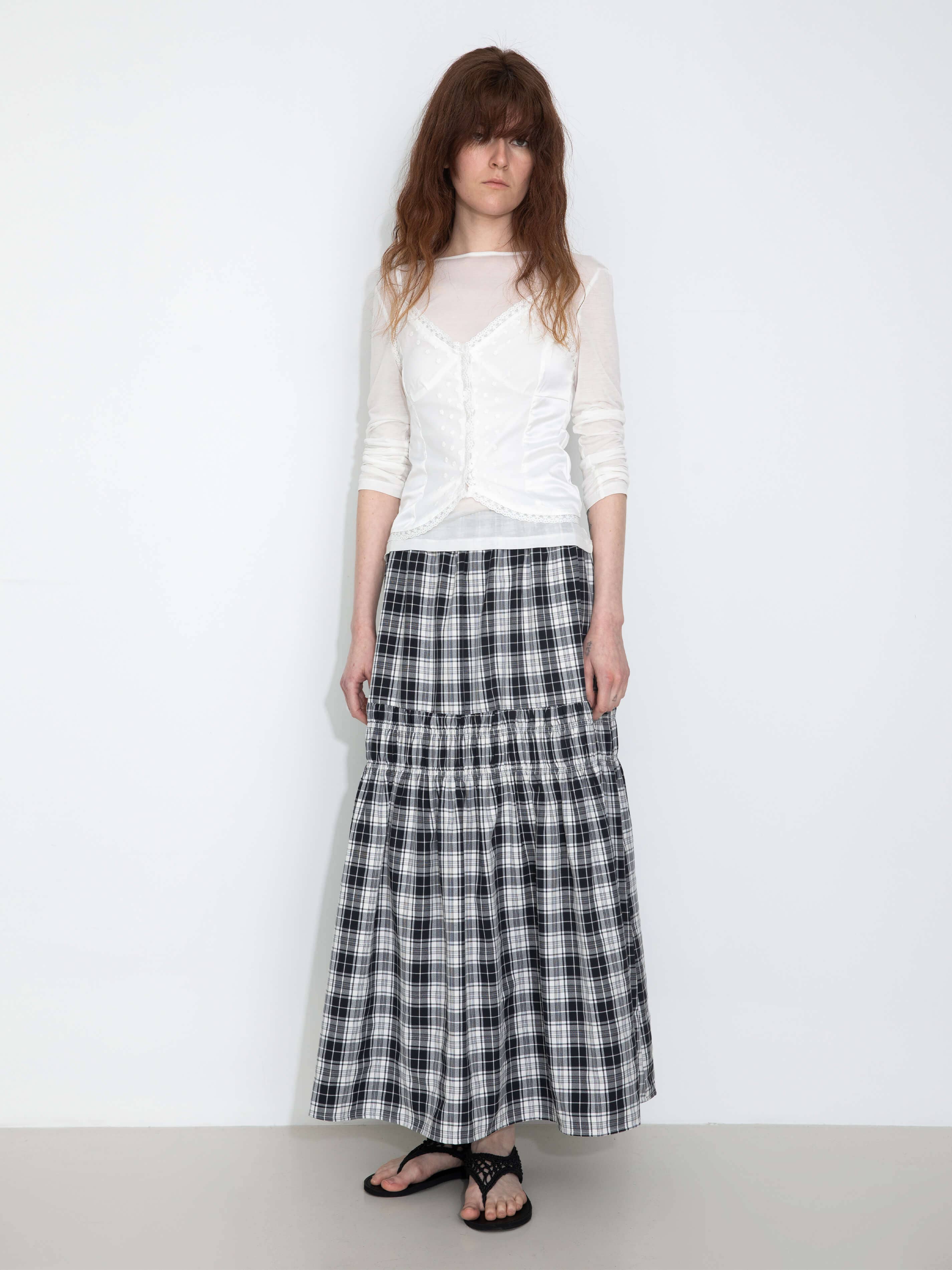 CUBIC - Wholesale Skirt - Women's - Elastic Drawstring High Waist Checked Skirt15