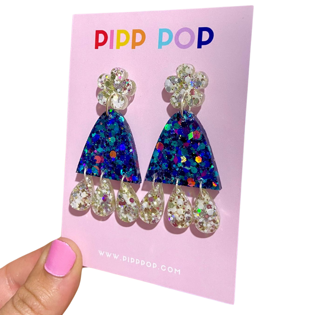 Pipp Pop – wholesale Dangle earrings – Suzie Glitter Dangles - Blue Illusion - 2 styles available2