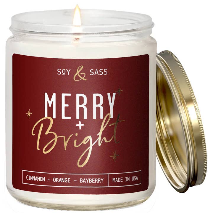Merry & Bright Soy Candle - Christmas Candles MADE IN USA for wholesale by Soy and Sass