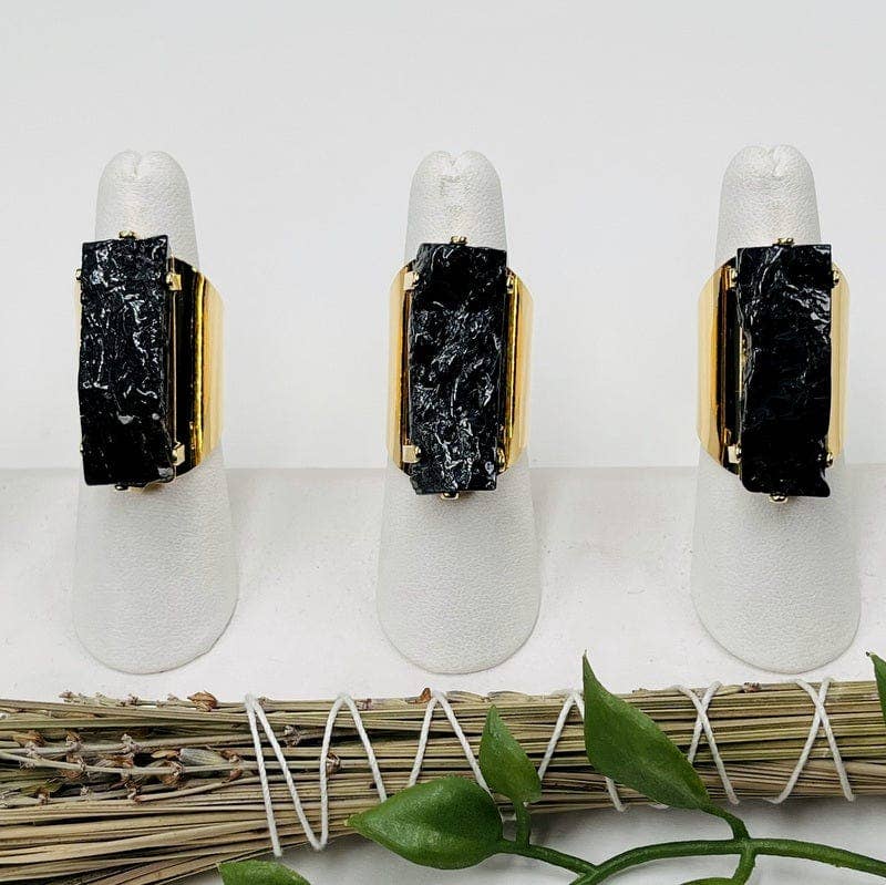 Rock Paradise - Venta al por mayor Anillos grandes/de cóctel - Anillo de cristal turmalina negro8