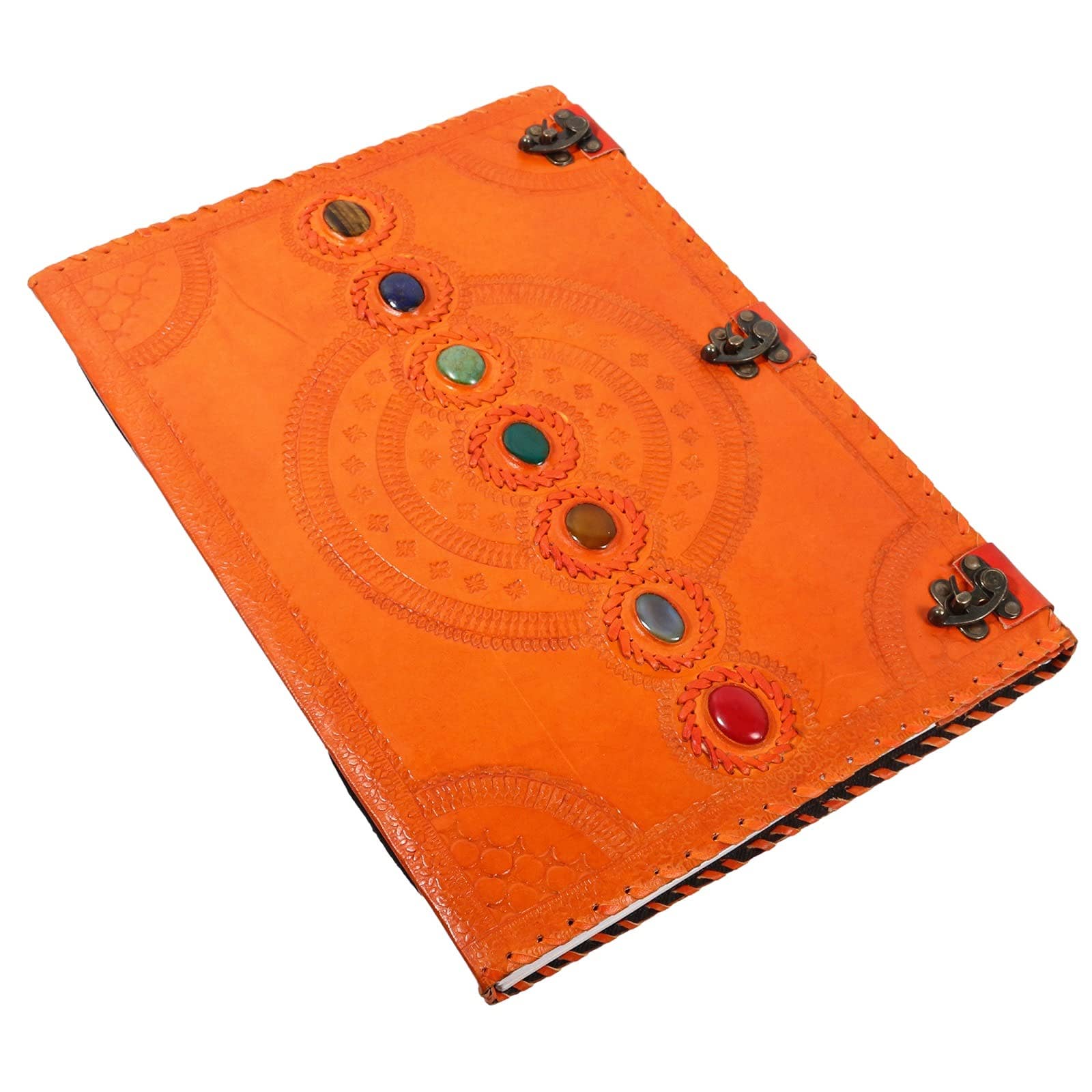 Tuzech Leather - Wholesale Journal/Diary - Tuzech Seven Chakra Medieval Stone Embossed Handmade Jumbo Leather Journal Book of Shadows Notebook Office Hocus Pocus Diary College Poetry Sketch With Leather Bound47