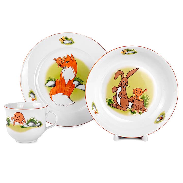 Ensemble de 3 couverts en porcelaine de style bohème Kolobok pour enfant pour la vente par Clever Monsters