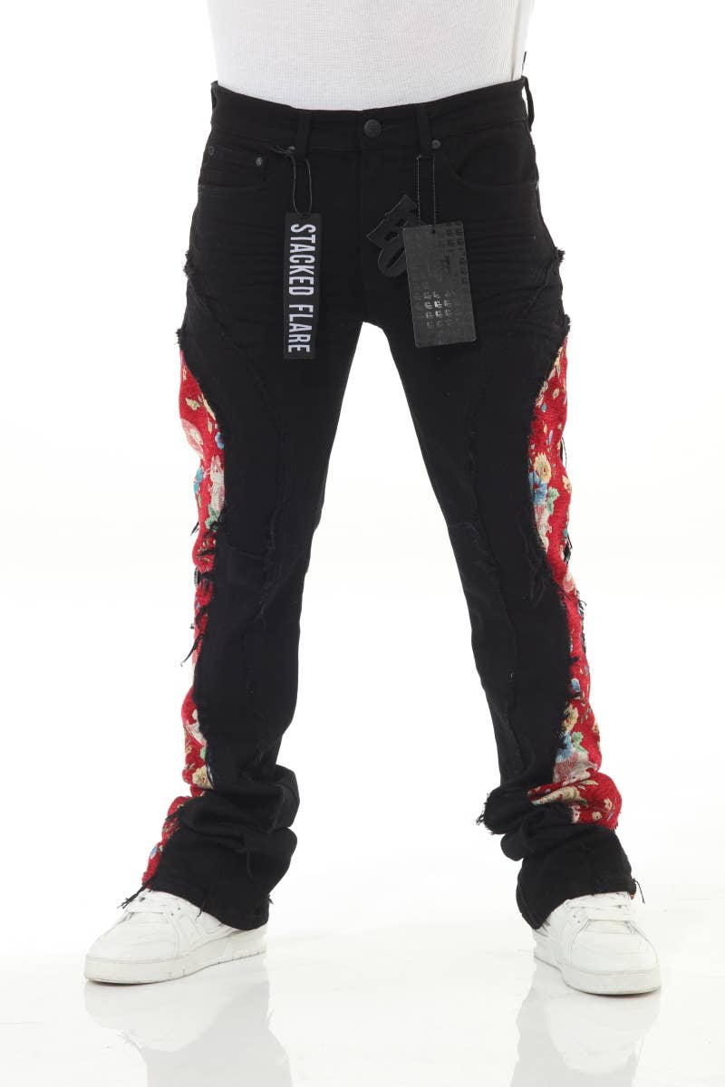 Stylo - Wholesale Jeans - Men's - Blk/Red Denim Tapestry Stack1