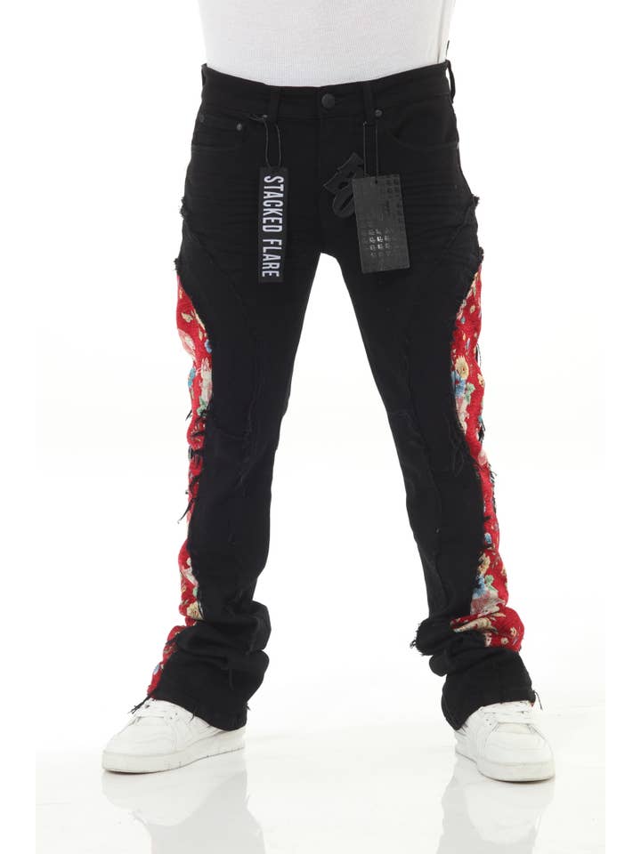 Stylo - Wholesale Jeans - Men's - Blk/Red Denim Tapestry Stack1