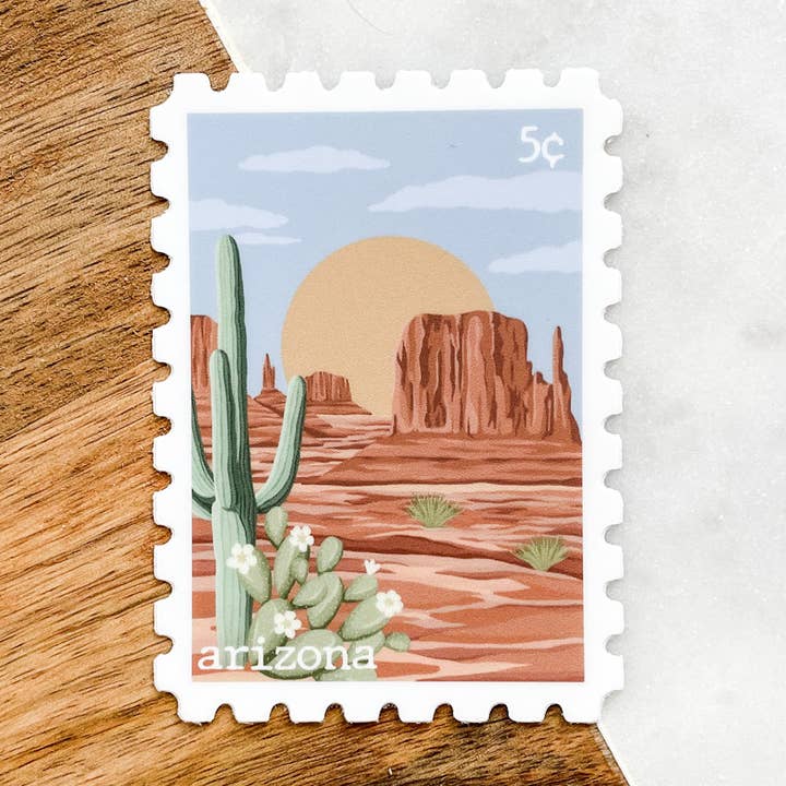 Arizona Sticker | Postage Stamp | Waterproof Vinyl Sticker for wholesale by JLM Design Co.