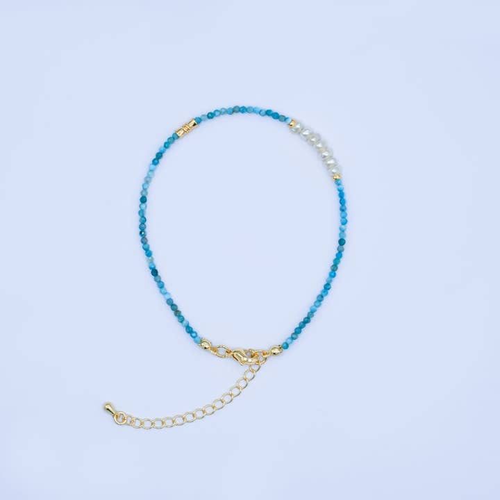 24K Gold Filled Shell Pearl Blue Aquamarine Gemstone 8 Inch Bracelet | WA-2880 for wholesale by Aim Eternal
