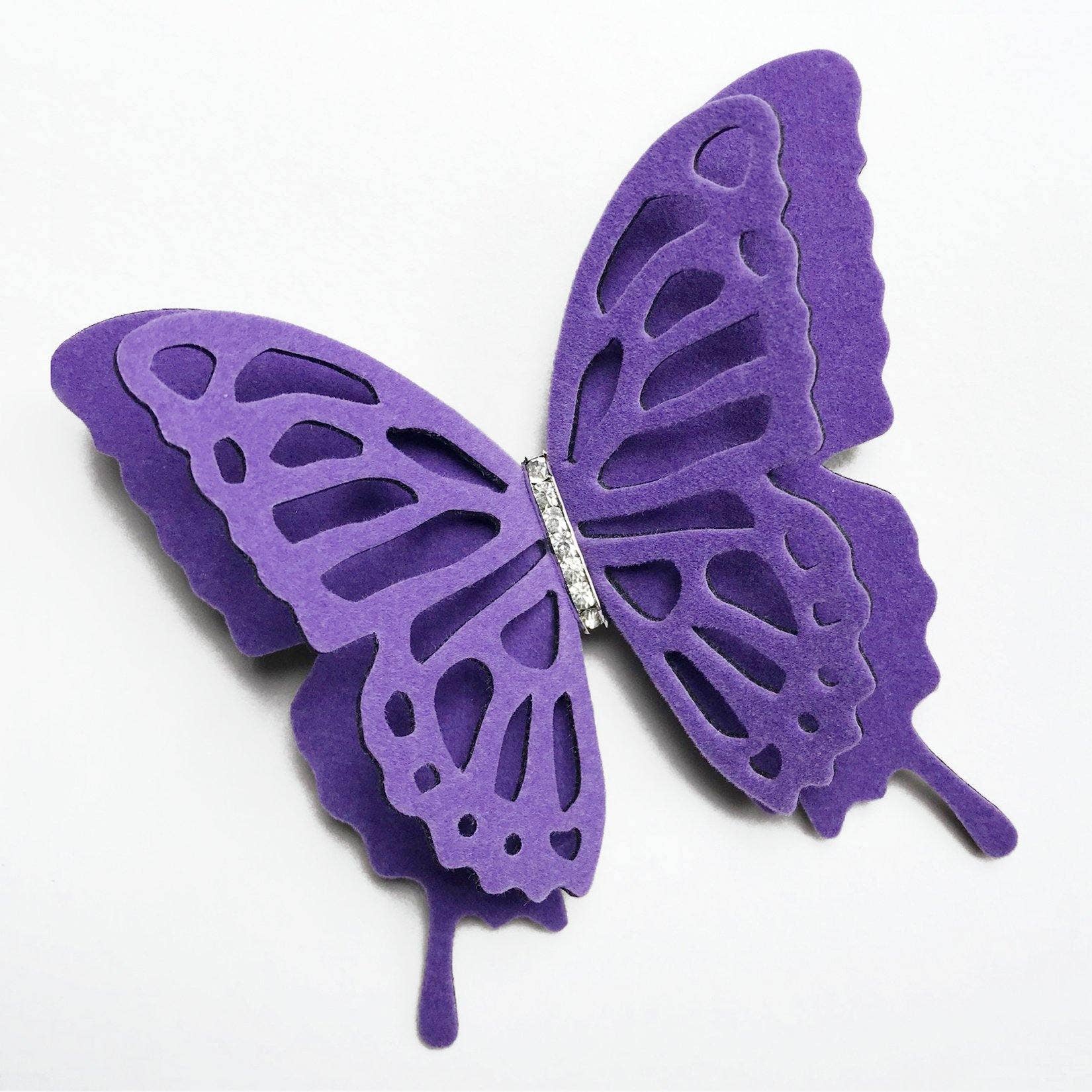 Fashion Butterflies - Venta al por mayor Broches - Broche grande de mariposa de terciopelo morado | Gargantilla | Collar0