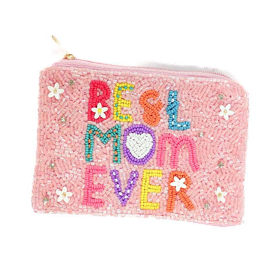 Ladies Best Mom Ever Themed Beaded Coin Purse for wholesale by Nima Accessories Inc