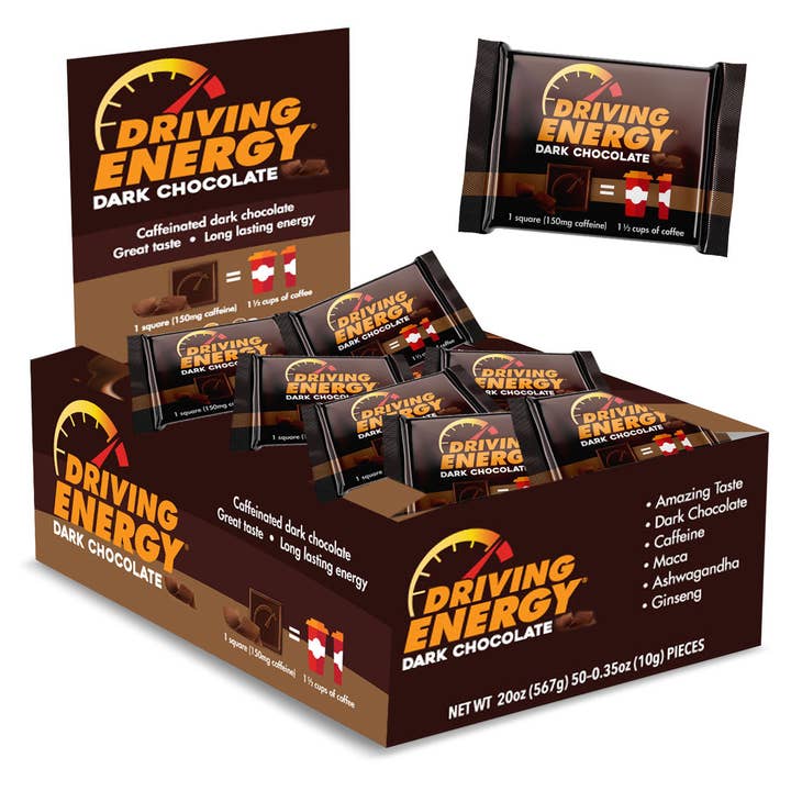 ZenEvo Chocolate - Wholesale Chocolate Bar - Driving Energy - 50 Count Box - Caffeinated Chocolate