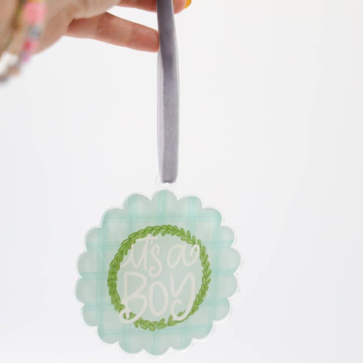 It's a Boy Scallop Acrylic Ornament for wholesale by Doodles By Rebekah