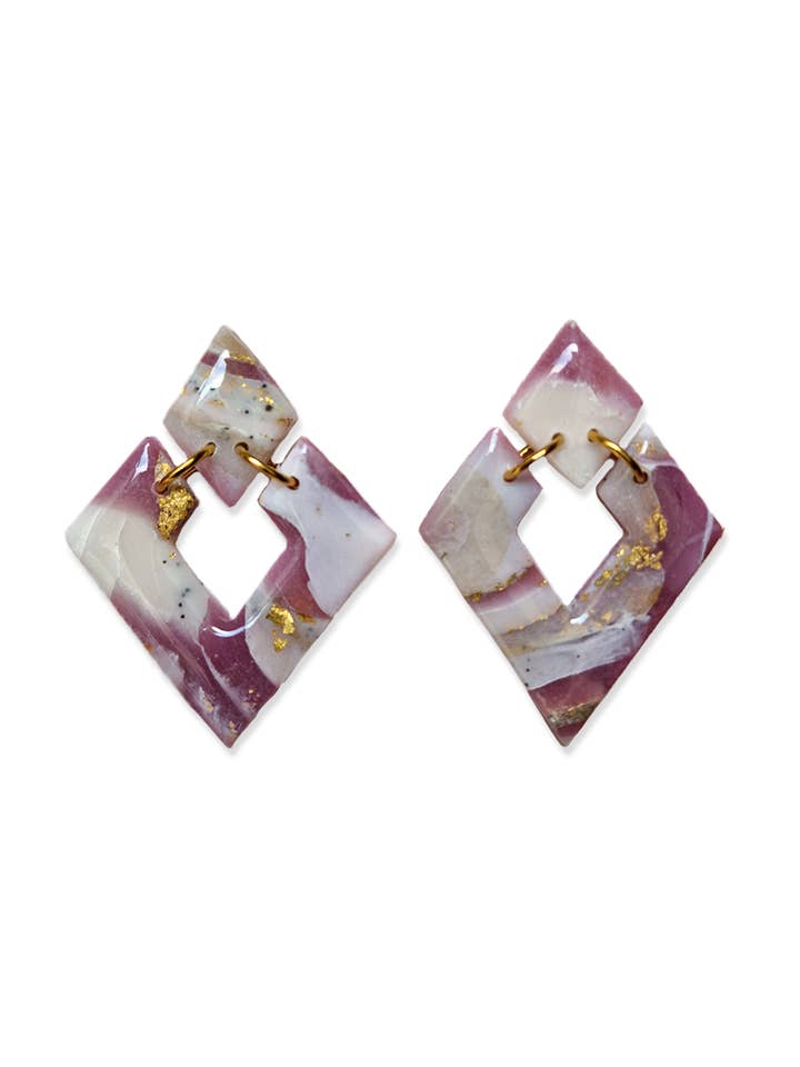 Earrings Wine White Shield Studs for wholesale by BLOSS Jewelry