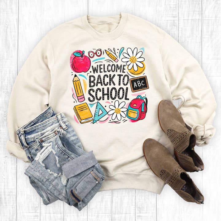 Teacher Welcome Back to School Graphic Sweatshirt for wholesale by Rebel Rose