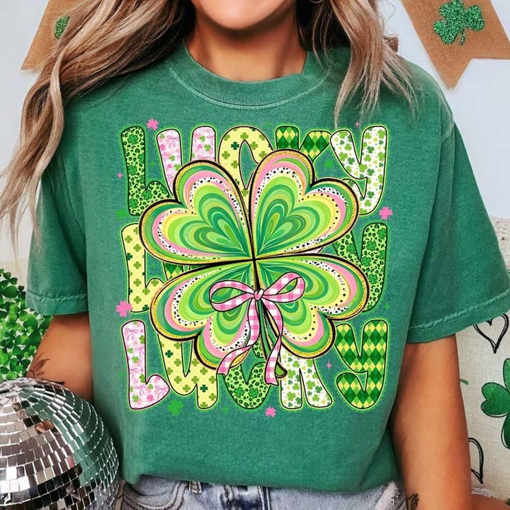 St Patricks Day Shirt, Lucky Shirt, Lucky Shamrock Shirt, St for wholesale by AJCanvasPrints