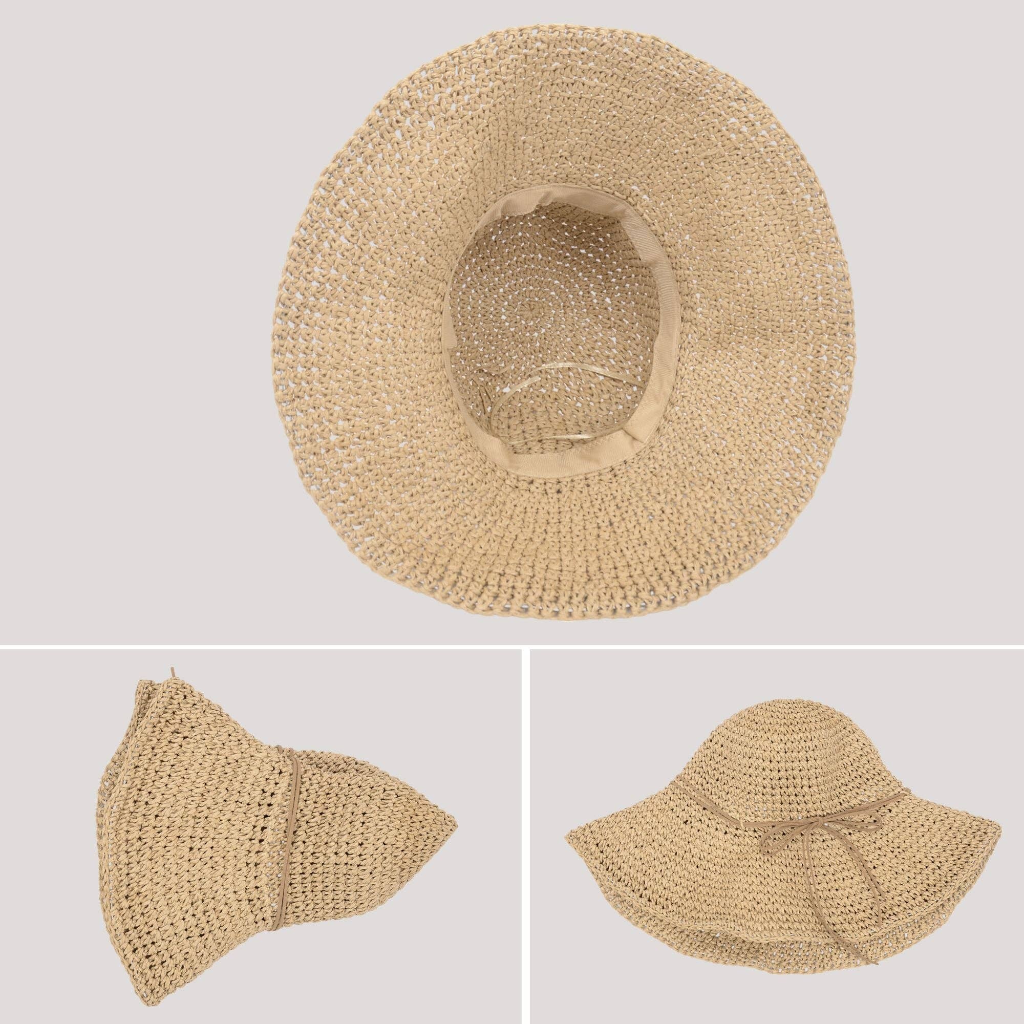 AK Brand - Wholesale Straw Hat - Women's - Woven Floppy Sun Hat with Rounded Crown and Decorative Bow D9