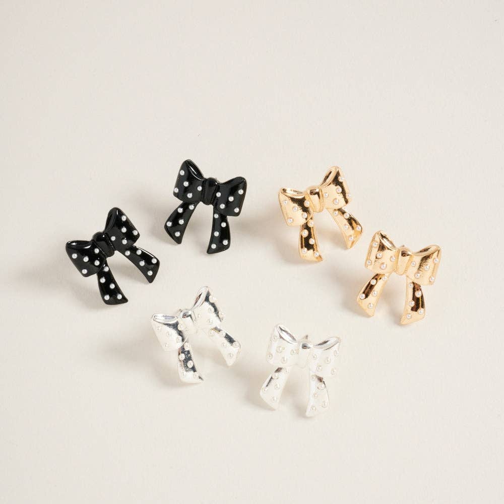 Designature New York - Wholesale Stud/Post Earrings - Christmas Solid Bow with Pearl Post Earrings0