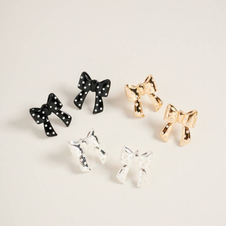Designature New York - Wholesale Stud/Post Earrings - Christmas Solid Bow with Pearl Post Earrings0
