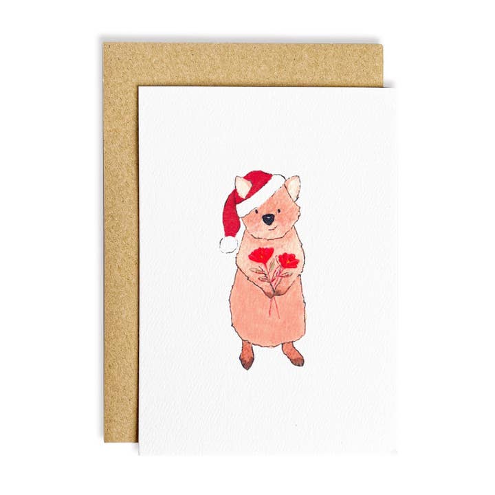 Carte de Noël cadeau Quokka pour la vente par The Wattle Studio