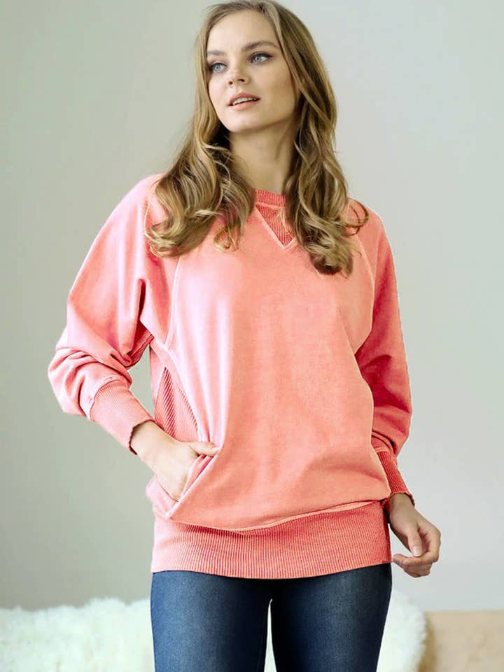 42POPS - Wholesale Sweatshirt - Women's - `Washed French Terry Pullover With Side Pockets SI-2359925