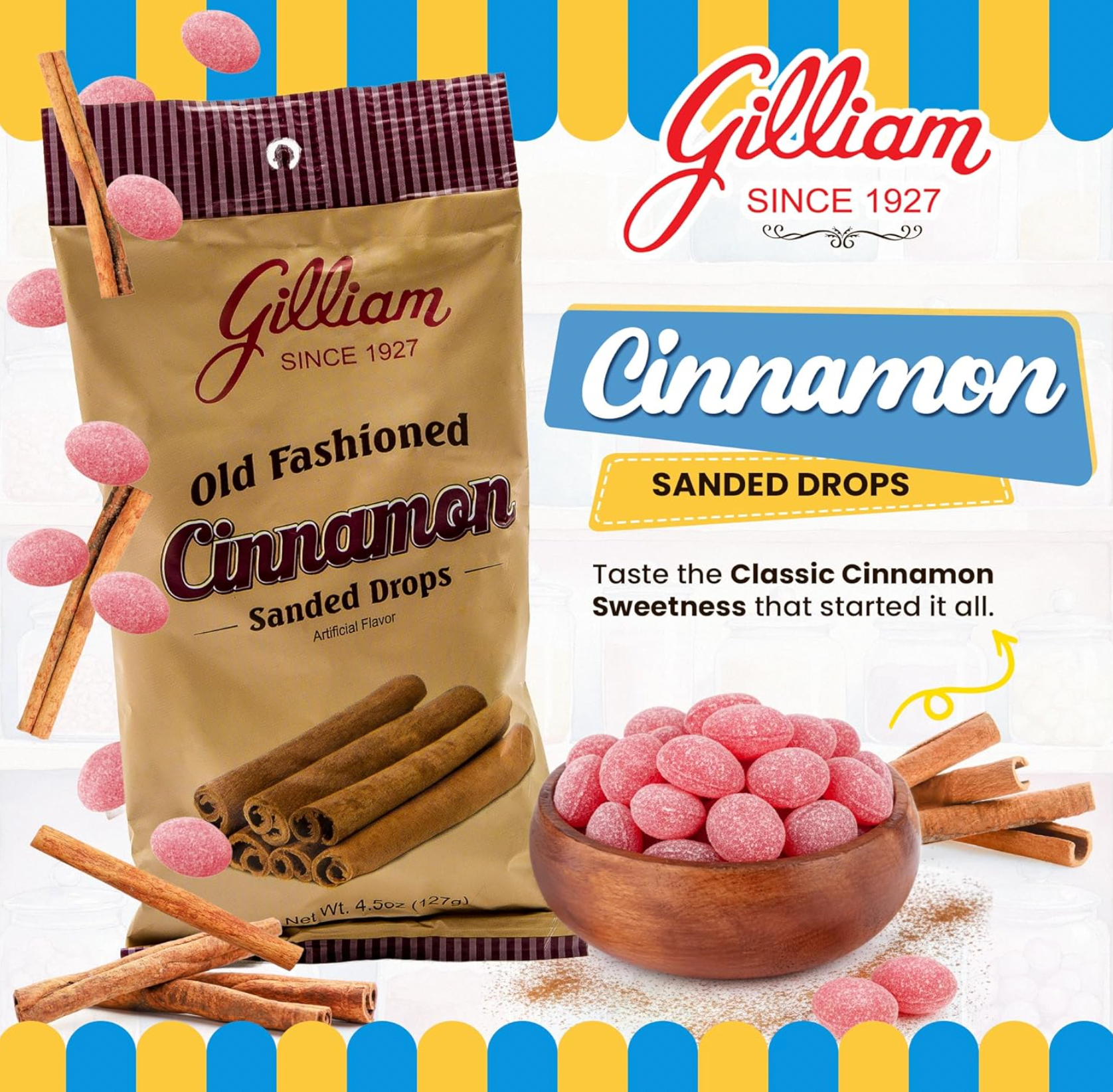 Quality Candy Company – Großhandel Bonbons – Gilliam Zimtbonbons 12 Stück x 4,5 oz1