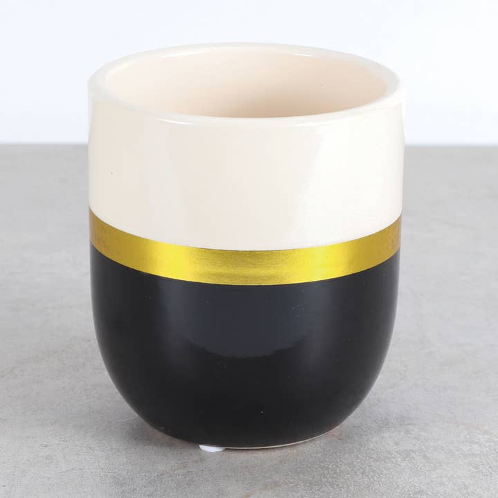 3" Ceramic Modern Planter for Houseplants - Black/White/Gold for wholesale by Thorsen's Greenhouse
