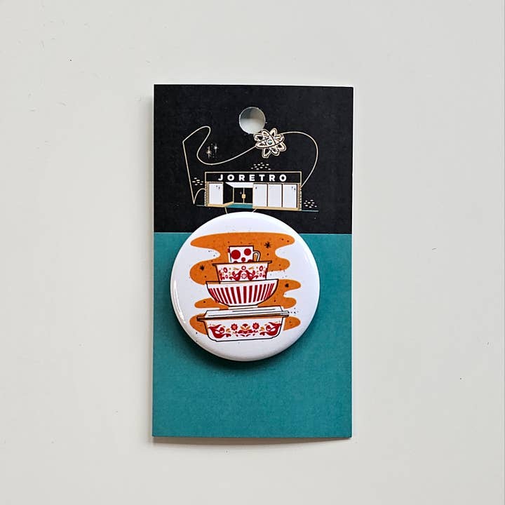 JoRetro - Wholesale Lapel Pin/Button - Pyrex Button - Friendship Bowl Stack