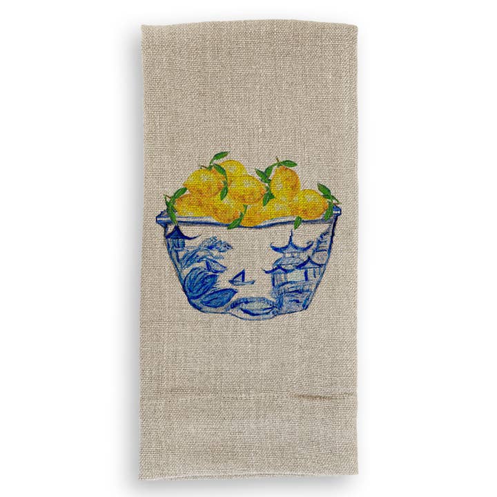 French Graffiti - Wholesale Tea Towel - Blue & White Bowl with Lemons