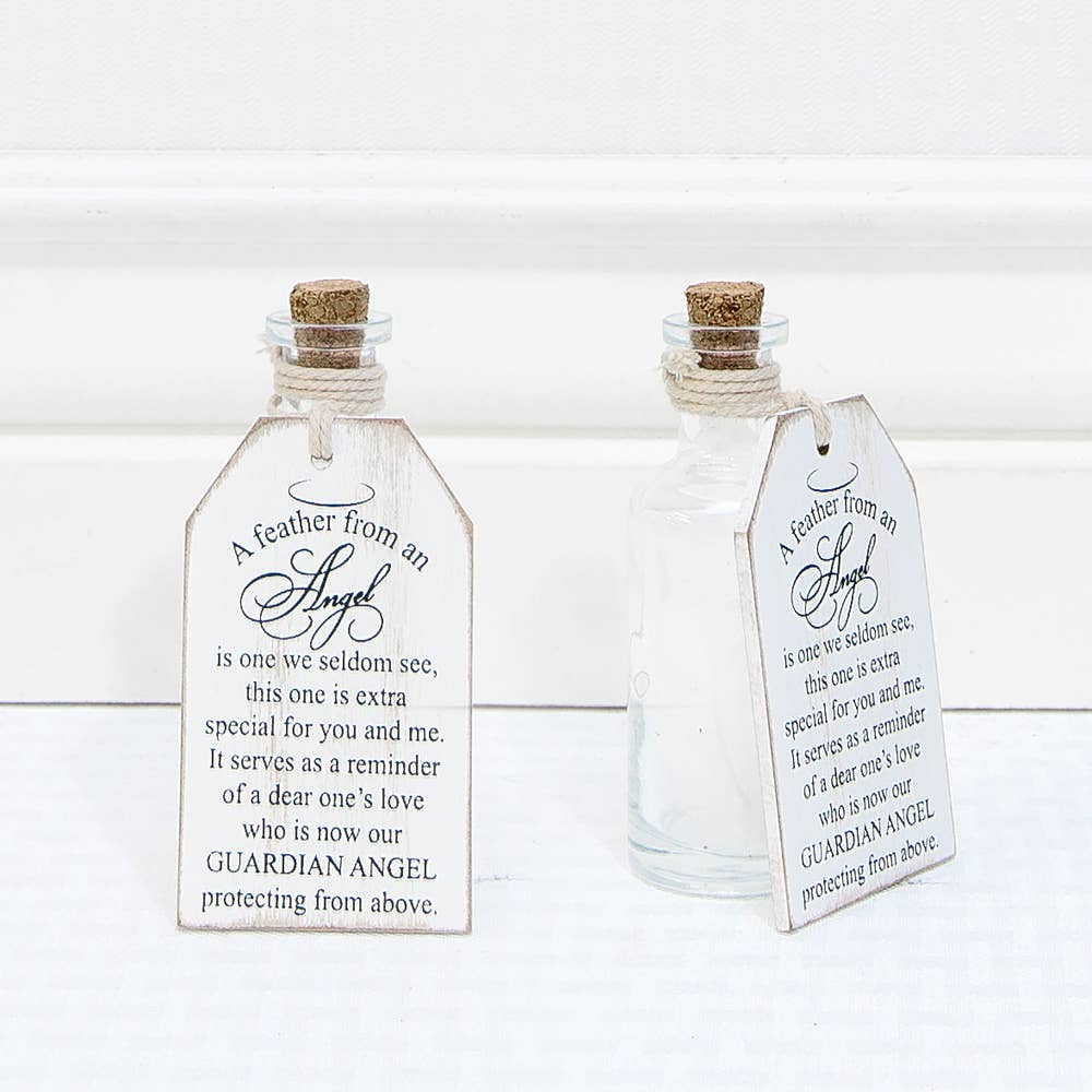 Devanie At Home (Formerly Adams & Co.) - Wholesale Decorative Tabletop Object - 19131 - 2x4 wood tag w/container (ANGEL FEATHER) SYMPATHY0