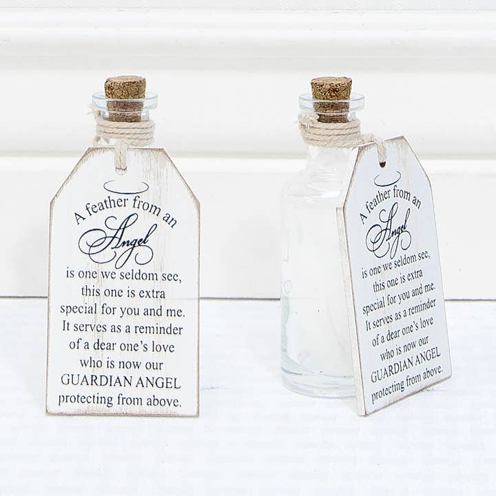 19131 - 2x4 wood tag w/container (ANGEL FEATHER) SYMPATHY for wholesale by Devanie At Home (Formerly Adams & Co.)