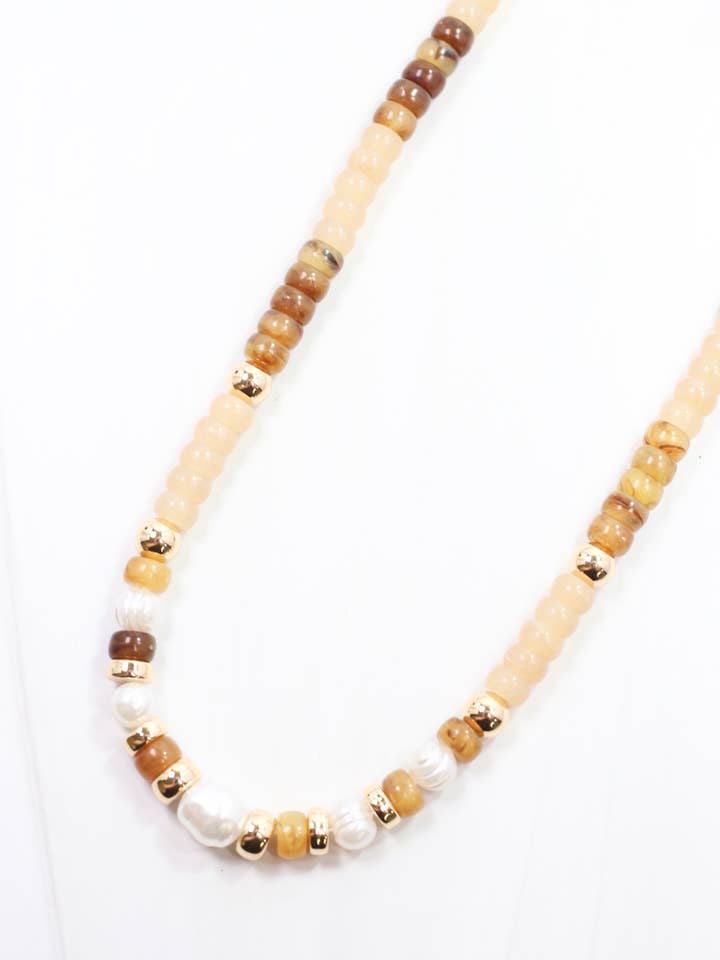 Bowie Bead and Pearl Necklace Brown for wholesale by Caroline Hill