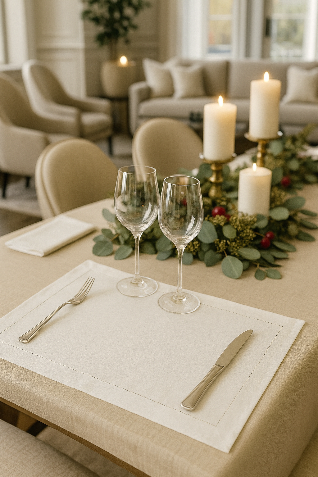 Fennco Styles – wholesale Bordstablett – Vit broderad linne-bomullsunderlägg0