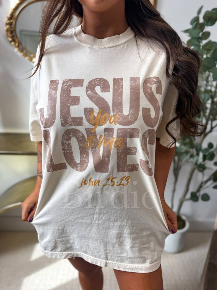 Vintage Jesus Loves You Graphic Tee on Ivory for wholesale by birdie