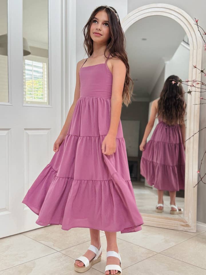 A Little Lacey - Wholesale Dress – Kids - Clara Chiffon Girls Maxi Dress Mauve9