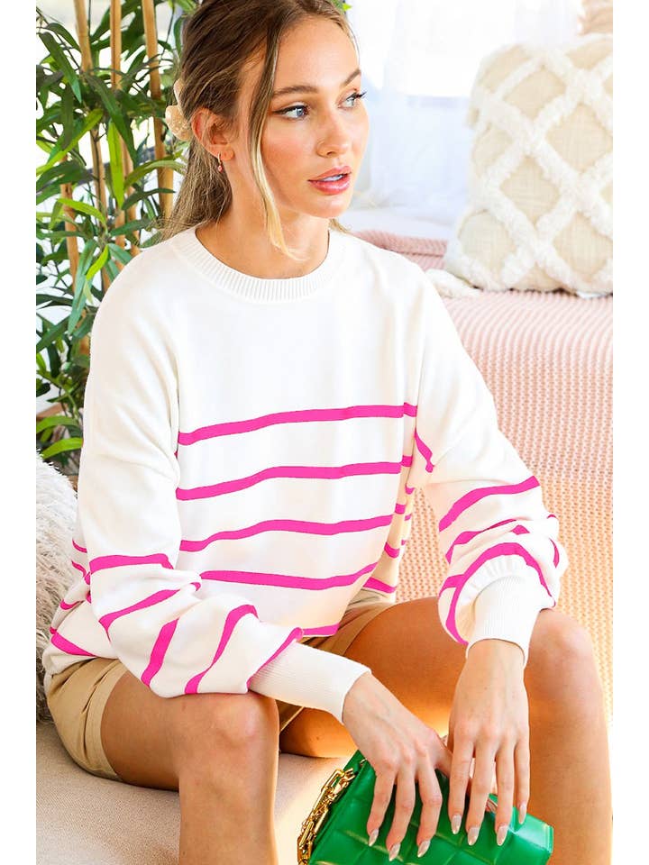 Vine & Love - Venta al por mayor Jersey de punto - Mujer - Jersey de Punto con Cuello Redondo a Rayas VT6060811