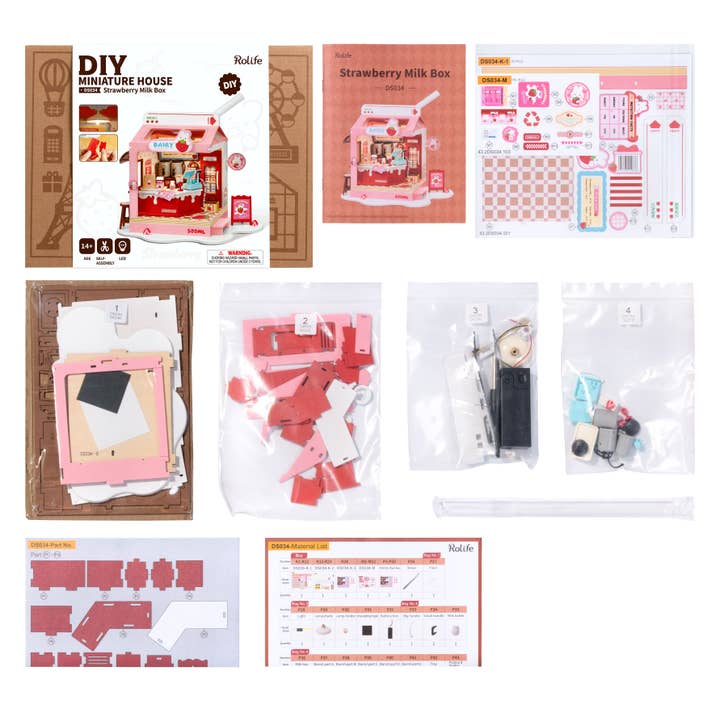 Robotime - Wholesale DIY Craft Kit - Kids - DS034 Strawberry Milk Box ROBOTIM Rolife DIY Miniature House