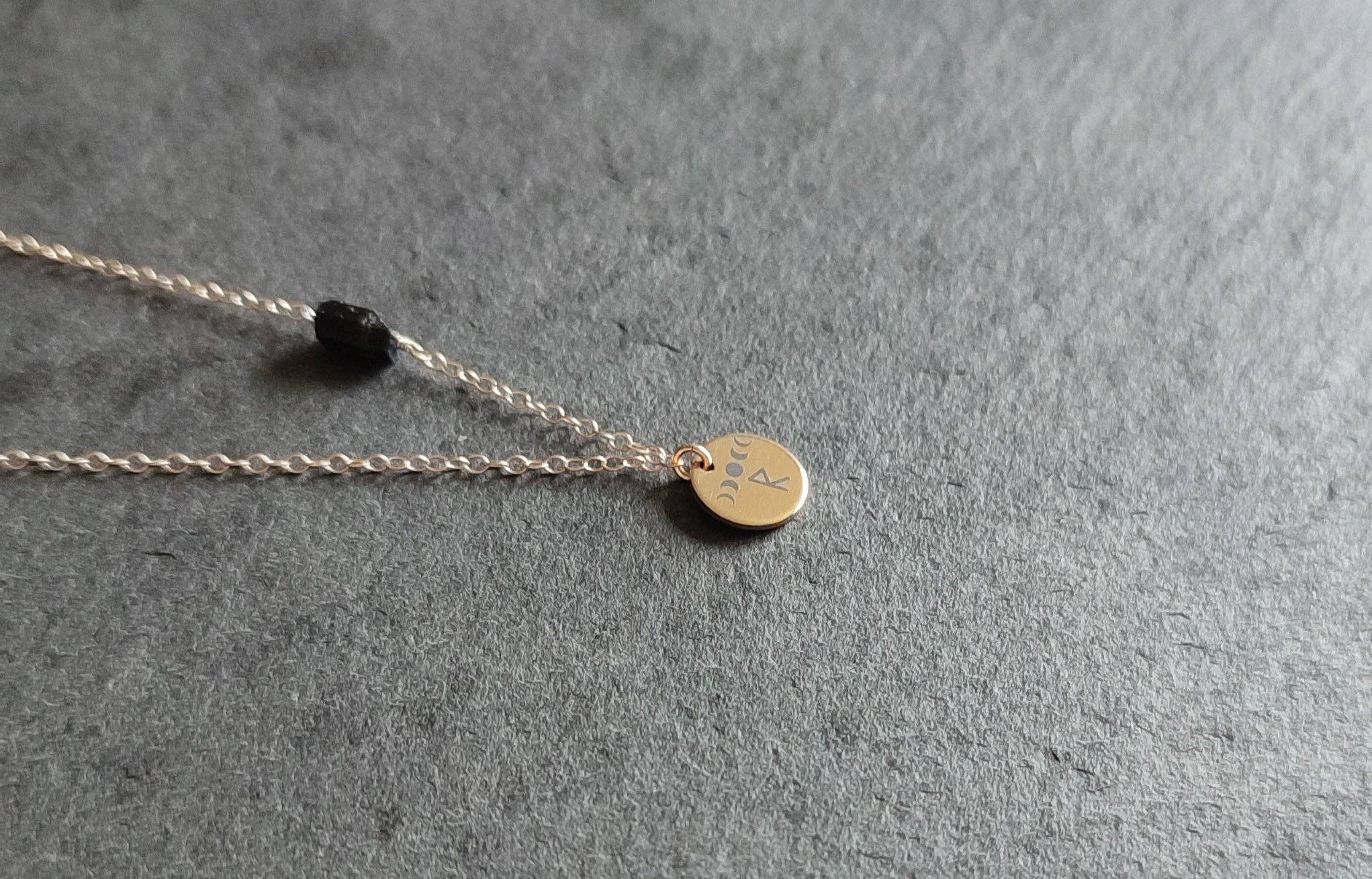 SEQAY - Wholesale Pendant/Charm Necklace - Rune moon phase necklace with raw black tourmaline stone6